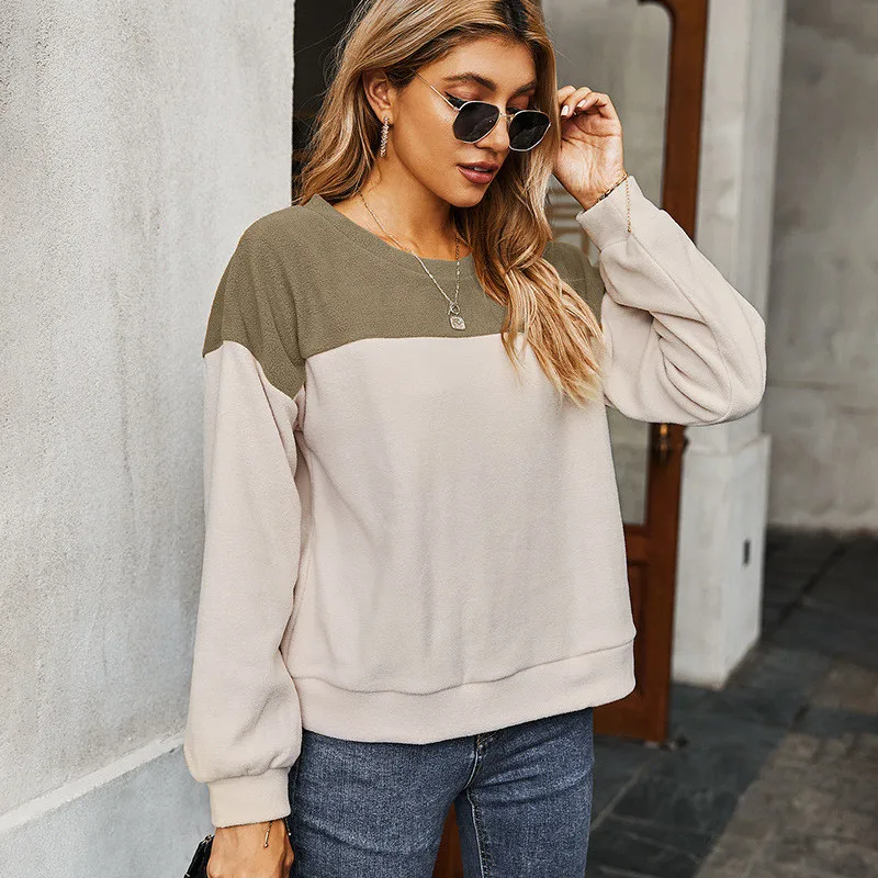 

Winter 2020 Patchwork Women T-shirts Fashion Casual O-neck Lantern Sleeves Loosr Pullovers