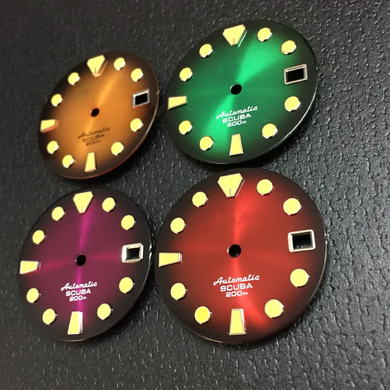 Watch accessories dial sunburst black  blue yellow red with yellow luminous fit Japanese NH35/36 automatic movement 28.5 mm