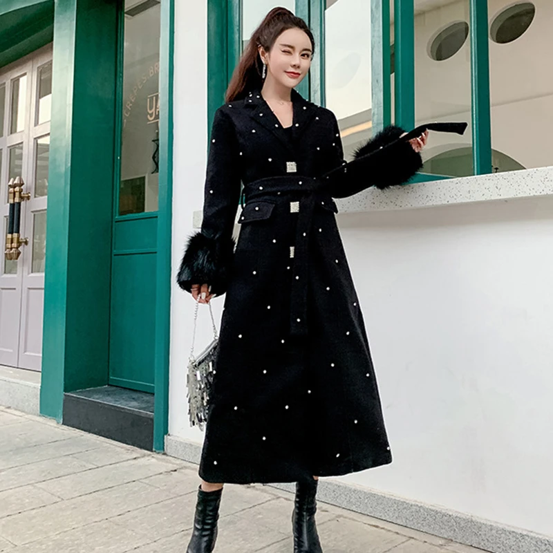 CHICEVER лоскутное меховое популярное цветное Женское шерстяное пальто с v образным