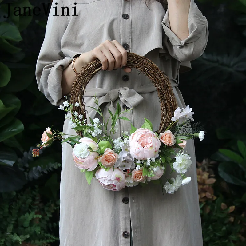 JaneVini винтажный Шелковый свадебный цветок Венок корзина Свадебные букеты