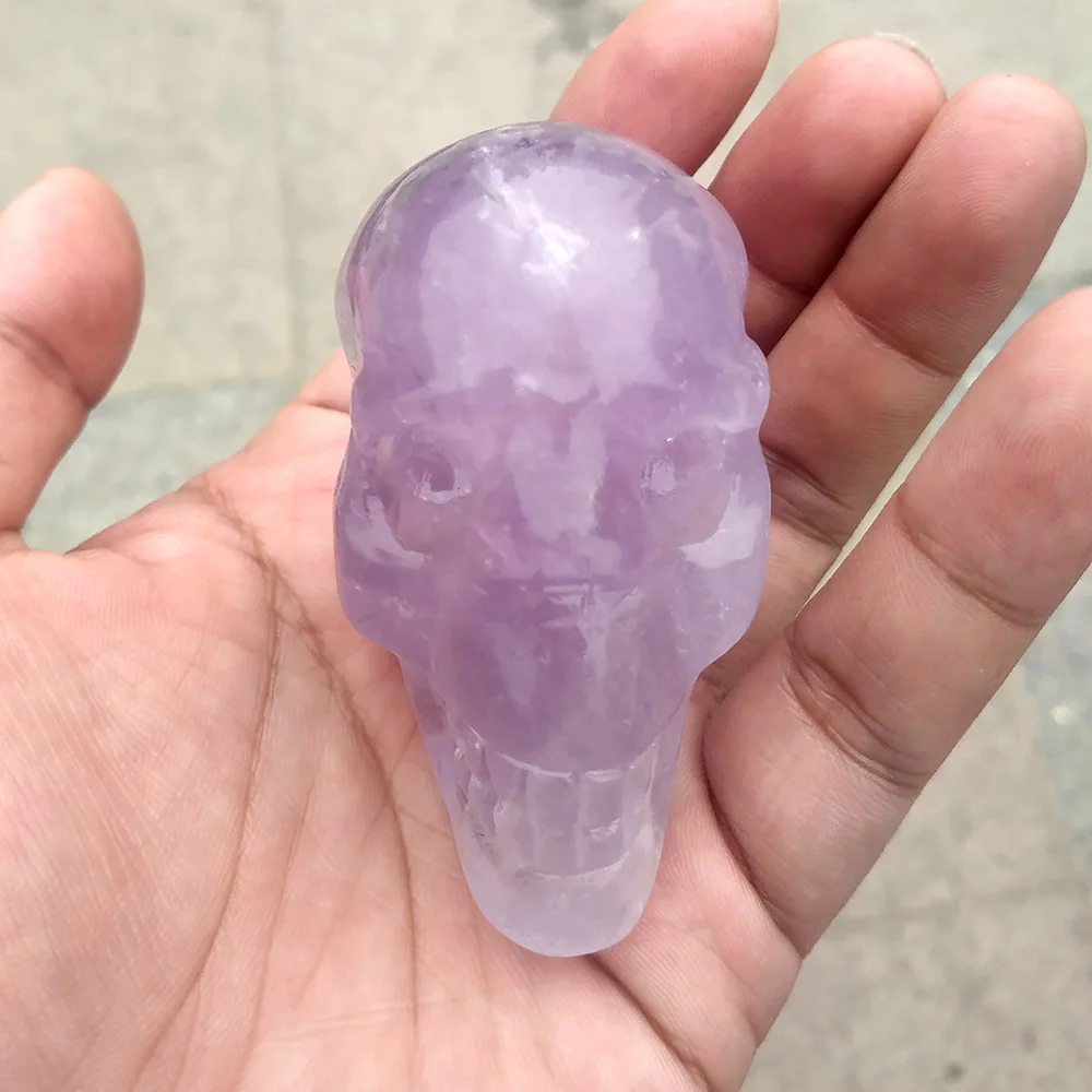 Buy Handmade Natural Amethyst Stone Skull Figurine Crystal Carved Statue Realistic Feng Shui Healing Home Ornament Art Collectible on