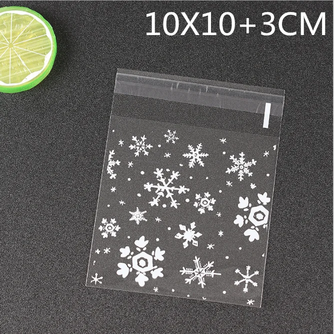 10X10CM 100 снежинки прозрачные пластиковые прозрачные целлофановые самоклеющиеся бисквитные конфеты закуски мешок DIY Подарочный мешок Рождество - Цвет: 10X10CM