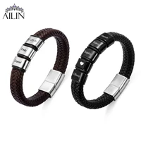 ailin dropshipping customized beaded weave leather name heart engraved adapted bracelet for men papa fathers day