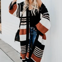 women vintage winter coat knitwear holiday slim long cardigans sweaters 2021 bohemian striped flare sleeve cardigan for female