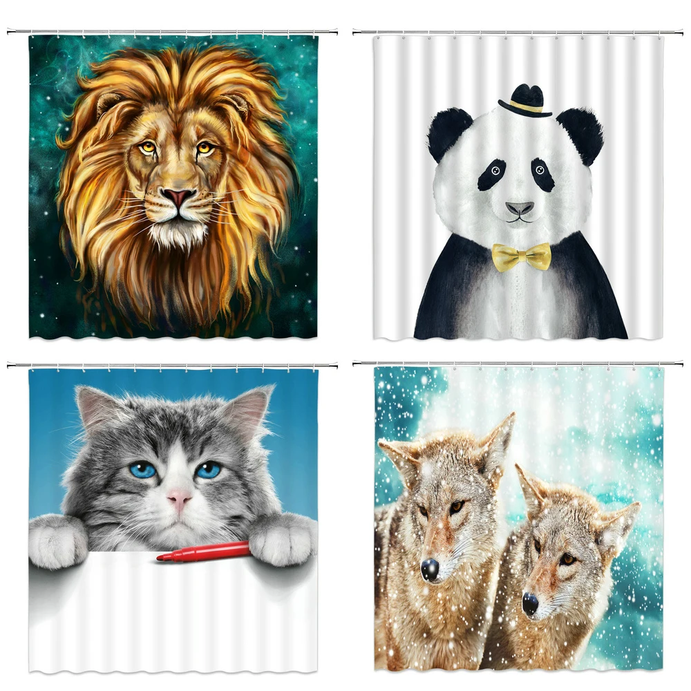 3d занавески для ванной с рисунком животных льва тигра кота водонепроницаемая