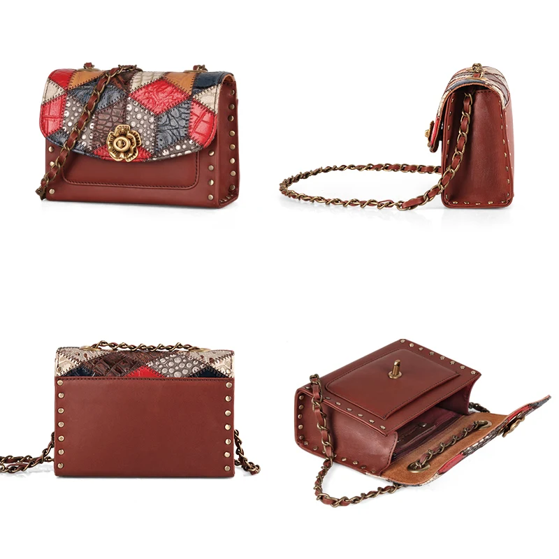Cobbler Legend Women Genuine Leather Shoulder Bag Luxury Fashion Designer Flower Patchwork Messenger/Sling Crossbody Small Totes