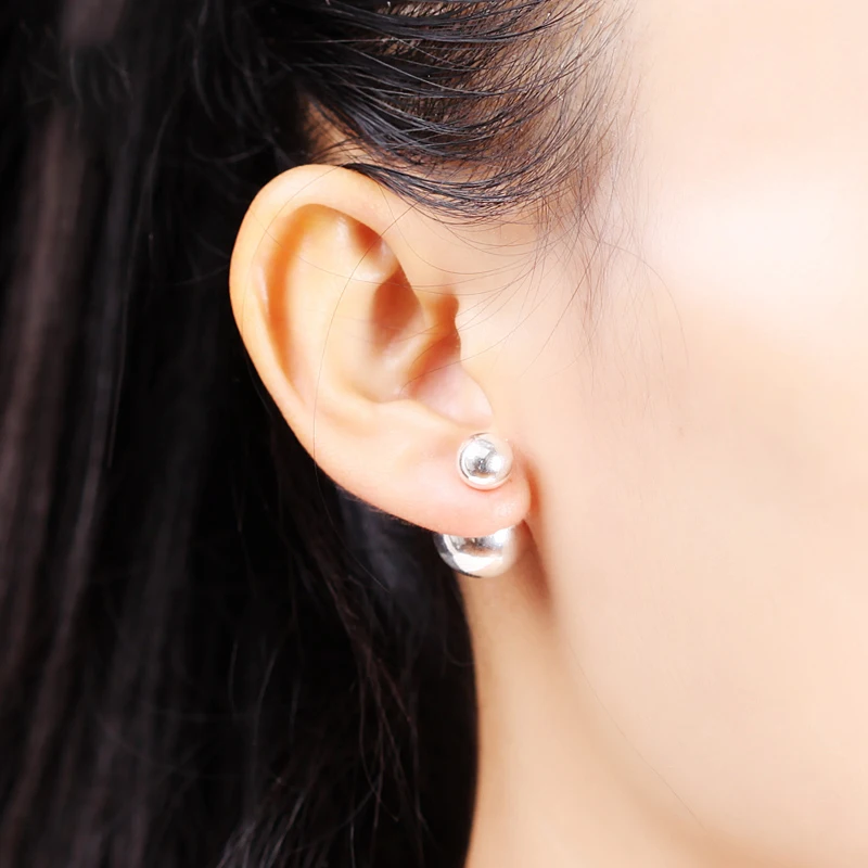 Женские серьги-пусеты BALMORA серьги с двойными шариками из настоящего серебра 925