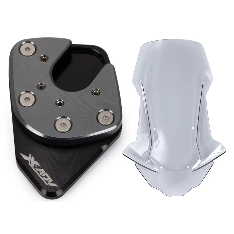 

2 Pcs Car Accessories: 1 Pcs Motorcycle Side Stand Pad Kickstand Enlarger & 1 Pcs Motorcycle Windshield WindScreen