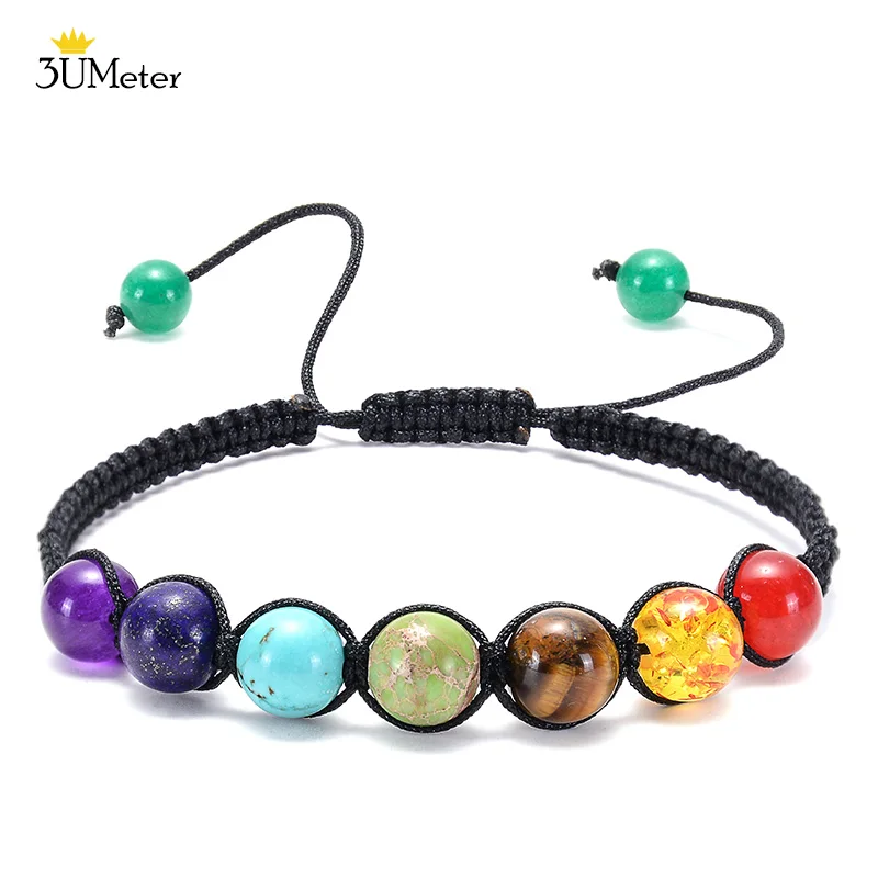 

3UMeter 7 Chakra Bracelets for Women Adjustable Healing Balance Yoga Beads Bracelet Braided Rope Natural Stone Bracelet Jewelry
