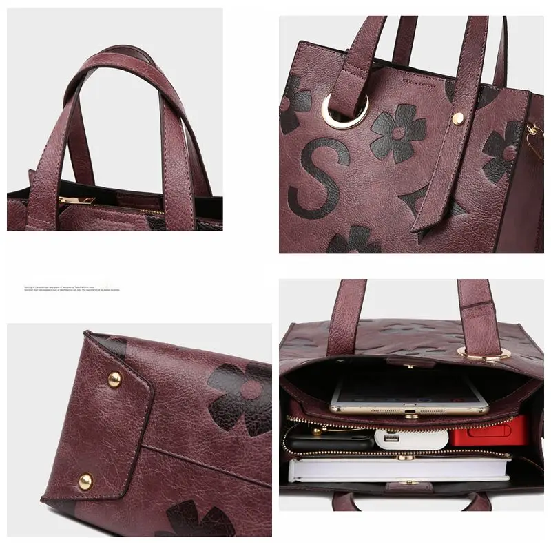 

Vintage Embossing Print Handbag Women's bag Large Capacity Women Shoulder Messenger Bag Casual Solid Color tote bags for women