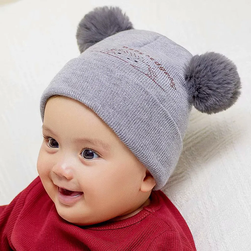 Новинка 2019 теплая вязаная шапка с помпоном и пушистыми помпонами для