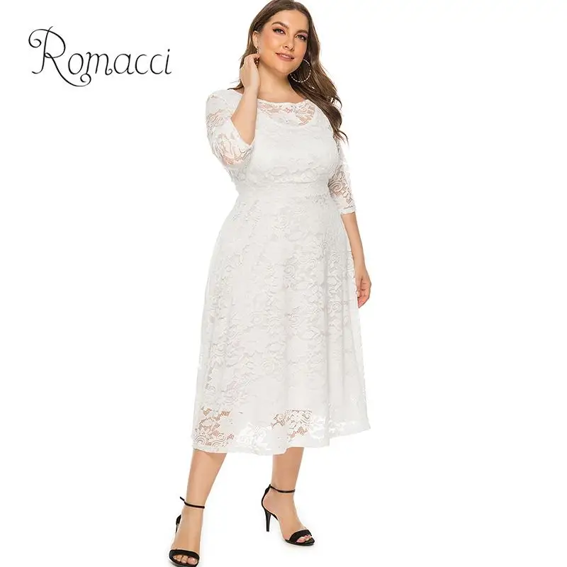Новое модное женское платье большого размера 2020 ажурное кружевное с круглым