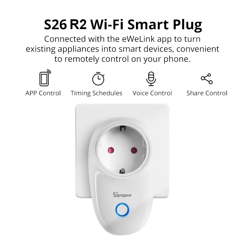 Интеллектуальный выключатель света Sonoff S26 R2 Wifi смарт розетка переключатель ewelink