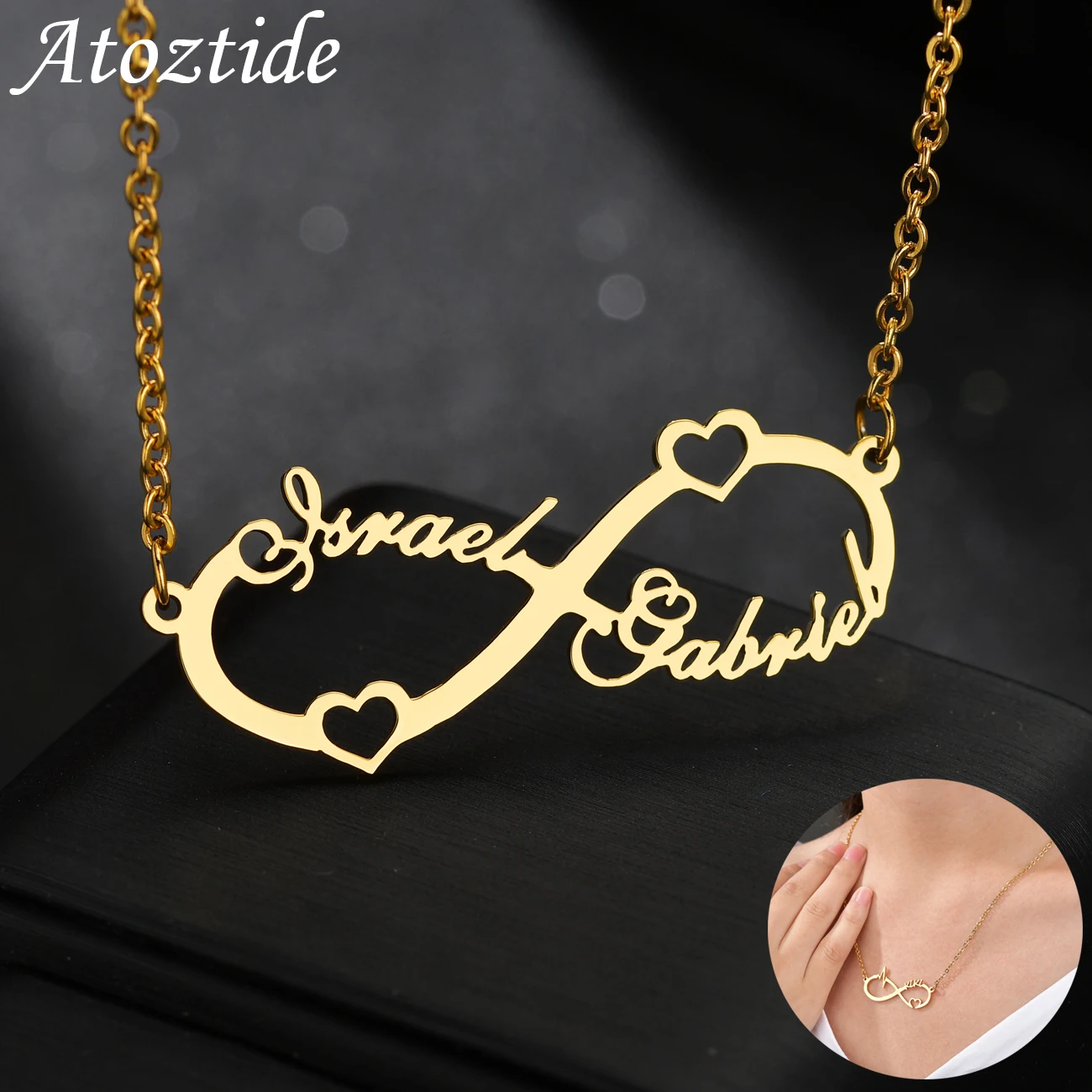 Atoztide Customize Infinite Name Necklace for Women Personalized Gold Stainless Steel Custom Choker Chain Jewelry Friend Gift