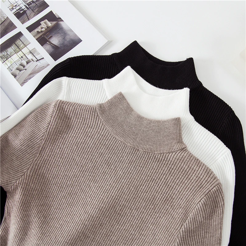 Женская водолазка с длинным рукавом Повседневный пуловер серого и белого цвета