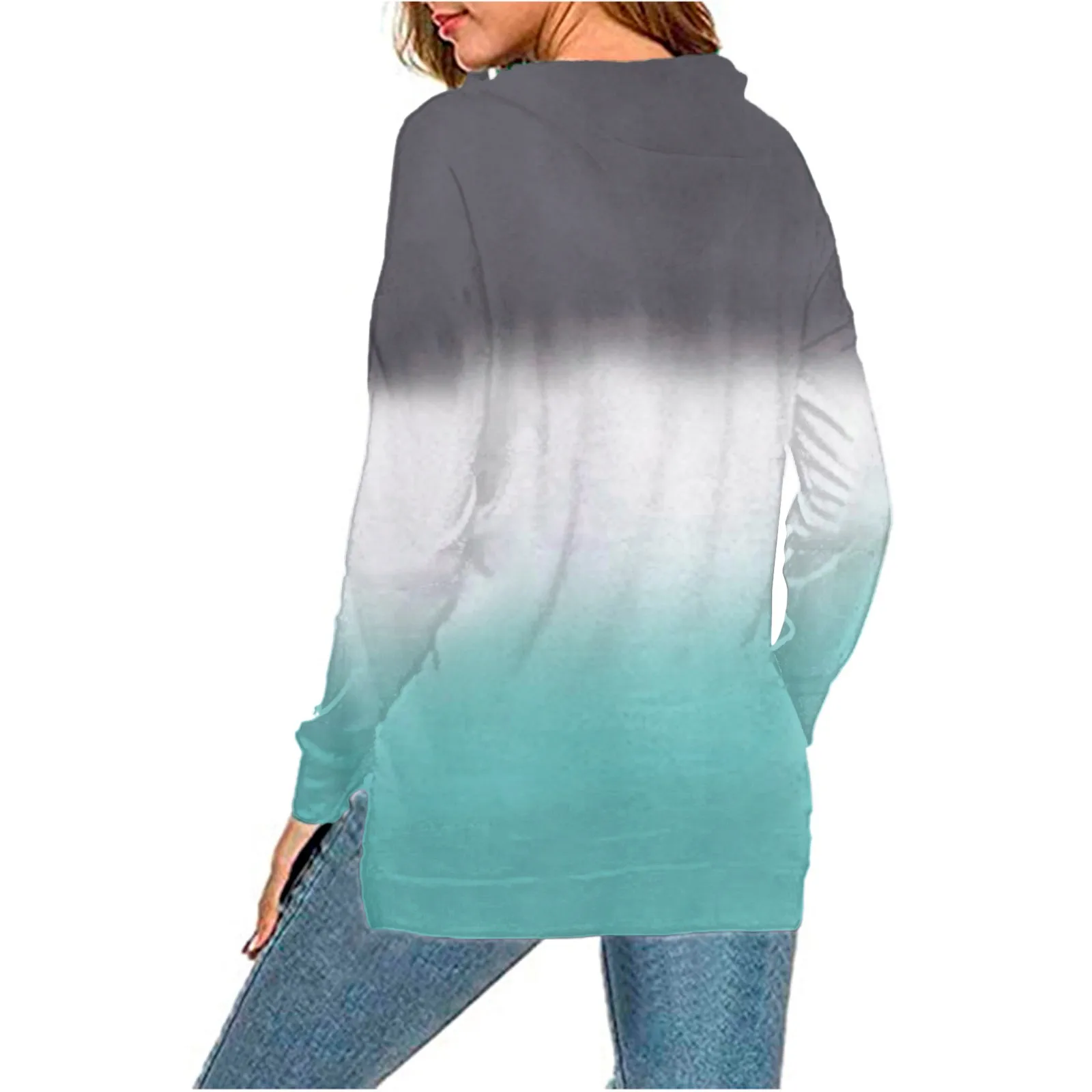 

TELOTUNY Women Jacket Long Sleeve Zip-Up Hooded Blouse Casual Thin Coat Printed Stitching Color Sweatshirt Coat