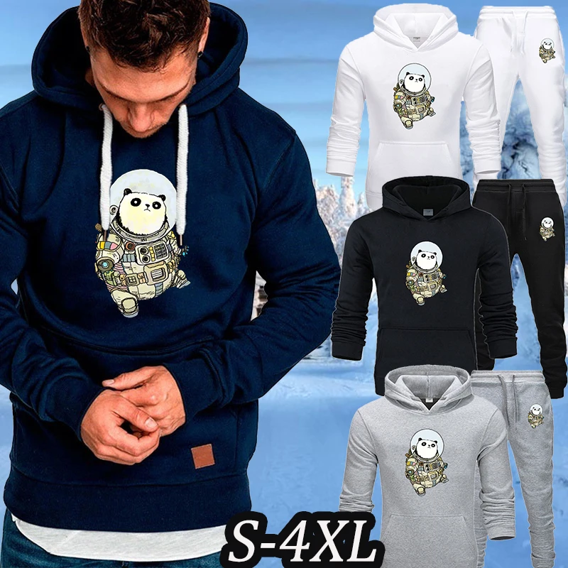 

Новинка Осень-зима 2021, мужская спортивная одежда с принтом панды, свитер, костюм с капюшоном, удобный модный спортивный костюм для отдыха, ра...