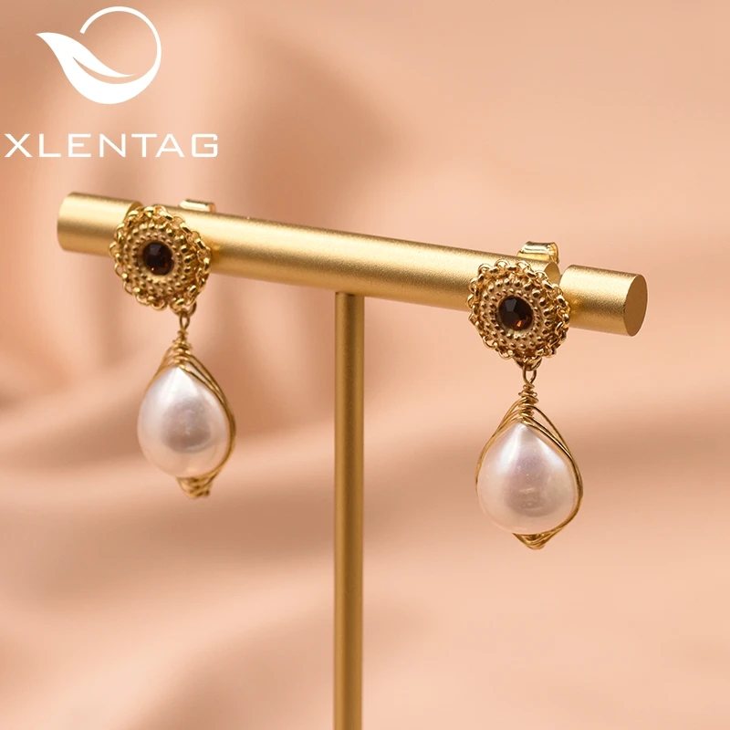 XlentAg классические серьги с натуральным золотым подсолнухом и жемчугом свадебный