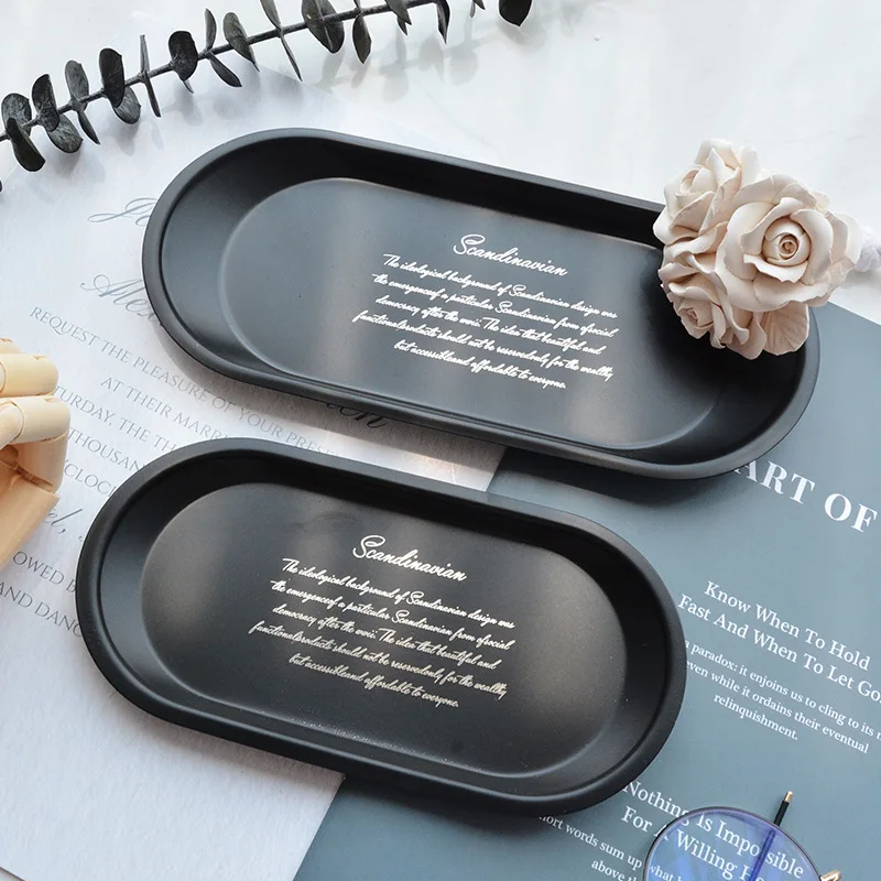 

Metal Storage TrayStainless Steel Black Oval Dotted Fruit Late Small Items Jewelry Display Tray Mirror Literary Retro Plate New