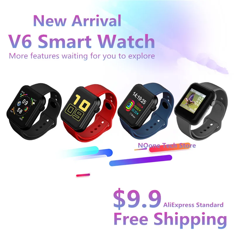 Водонепроницаемые Смарт-часы V6 с пульсометром тонометром фитнес-трекером умные