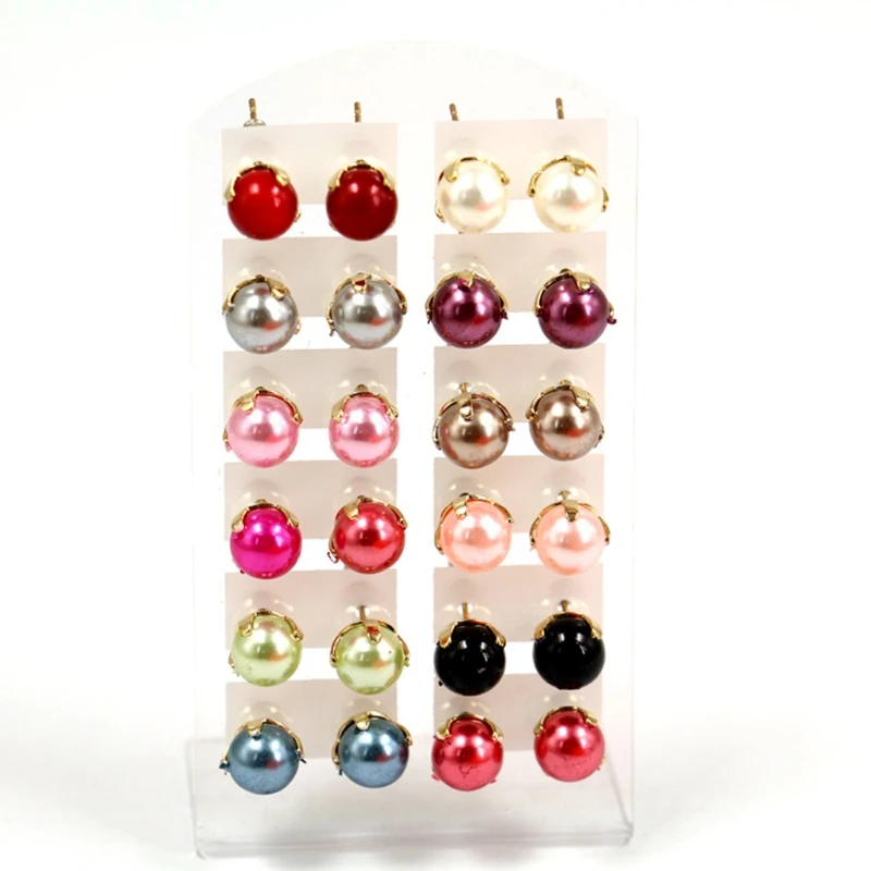 

12 Pairs Fashion Elegant Earrings Round Shining Golden Silver Jewelry Women Stud 652B