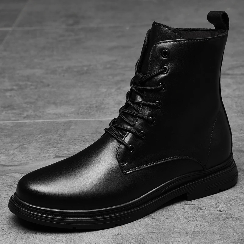 

Black Men Business Casual Shoes Martin Boots PU Leather مارتن أحذية للرجال сапоги Martin Bottes Martin Pour Hommes HM246