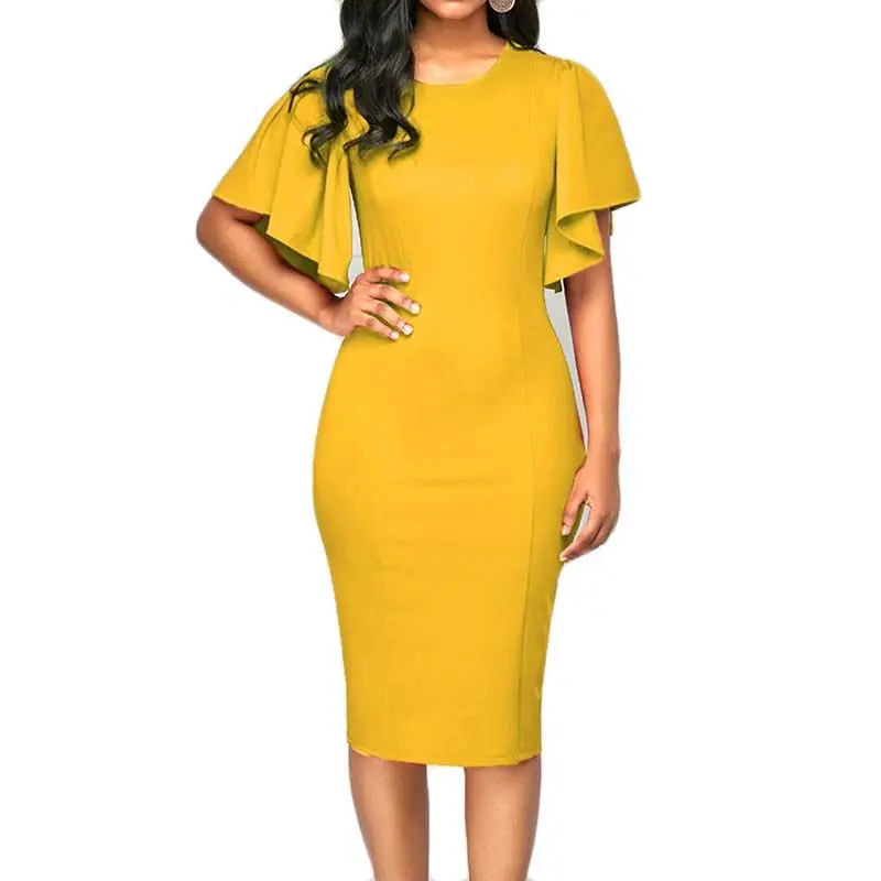 

Dress Crewneck Ruffle Sleeve Temperament Sheath Dress
