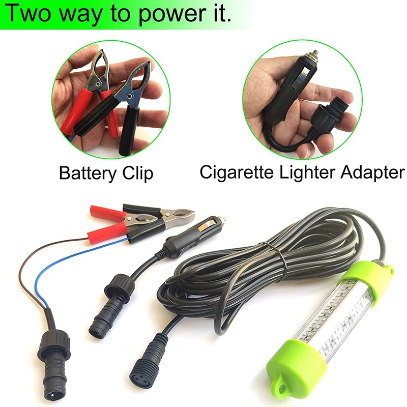 

TOP 12V 45W Underwater Fishing Light Green Attractants Fishing Finder Light with Battery Clip and Lighter Adapter