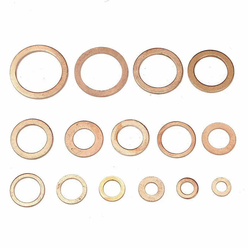 

150pcs 15 Size Copper Sealing Solid Washer Sump Plug Oil For Boat Crush Flat Seal Ring Tool Hardware Accessories.