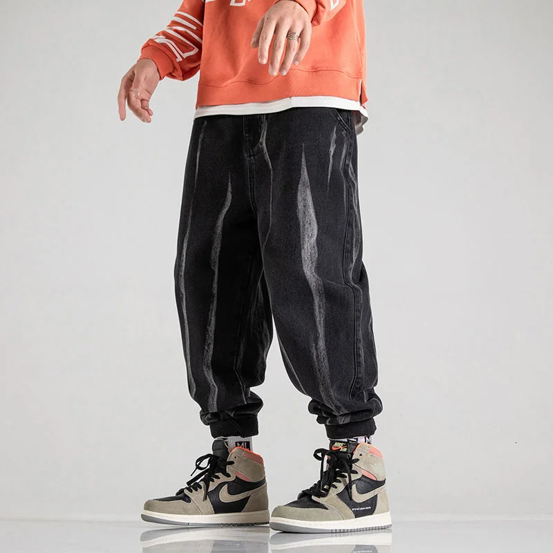 

Мужские черные мешковатые джинсы 2021, Свободные повседневные брюки с принтом, уличная одежда, модные байкерские джинсовые брюки в стиле хип-хоп