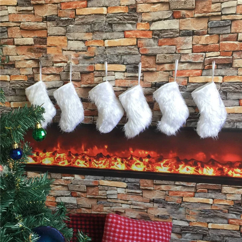 

Рождественские чулки, Белые Плюшевые рождественские украшения, рождественская подвеска, украшения для рождественской елки, подарок на Рож...