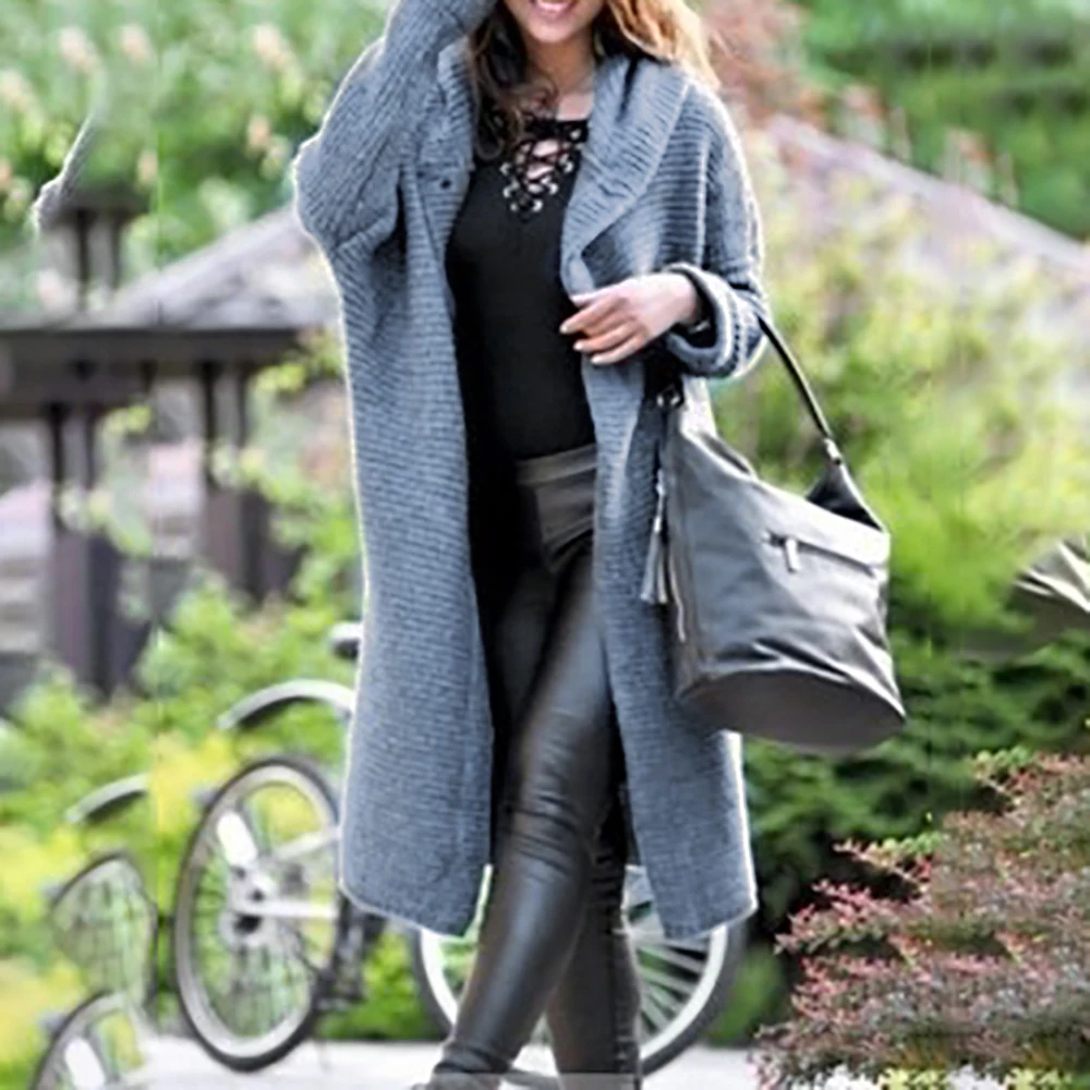 Женский вязаный свитер кардиган Однотонный с капюшоном осень 2019 теплое толстое