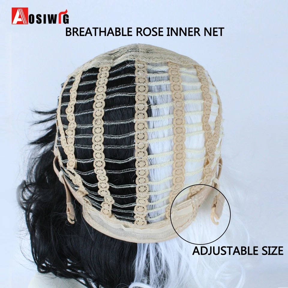 AOSIWIG New Half White And Black Synthetic Short Wave Curly Hair With Bangs Cos Wig Natural Women's Heat-resistant |