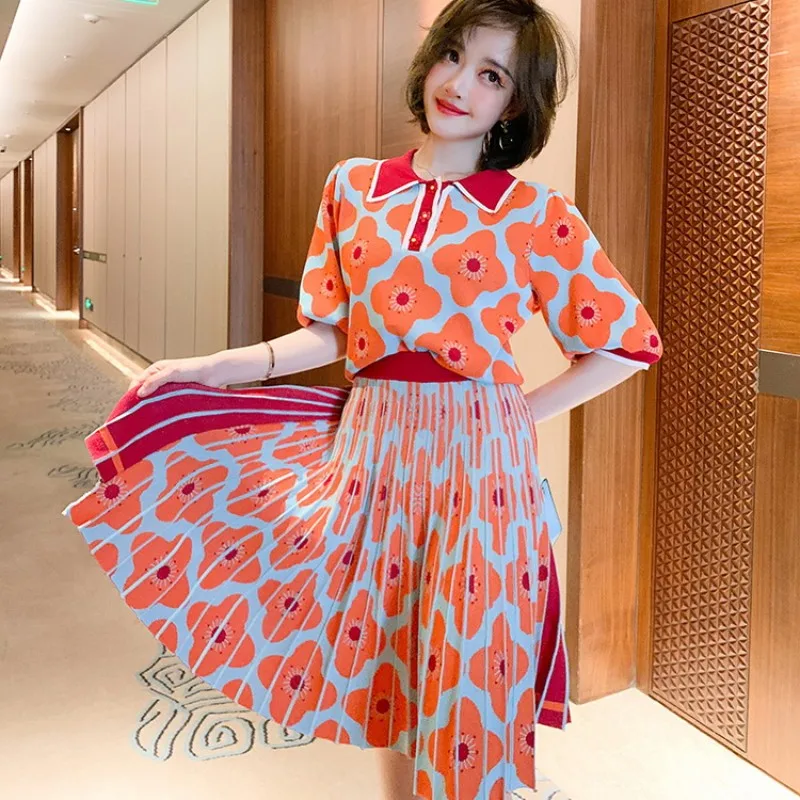 Женский Жаккардовый трикотажный топ комплект из двух предметов с цветочным