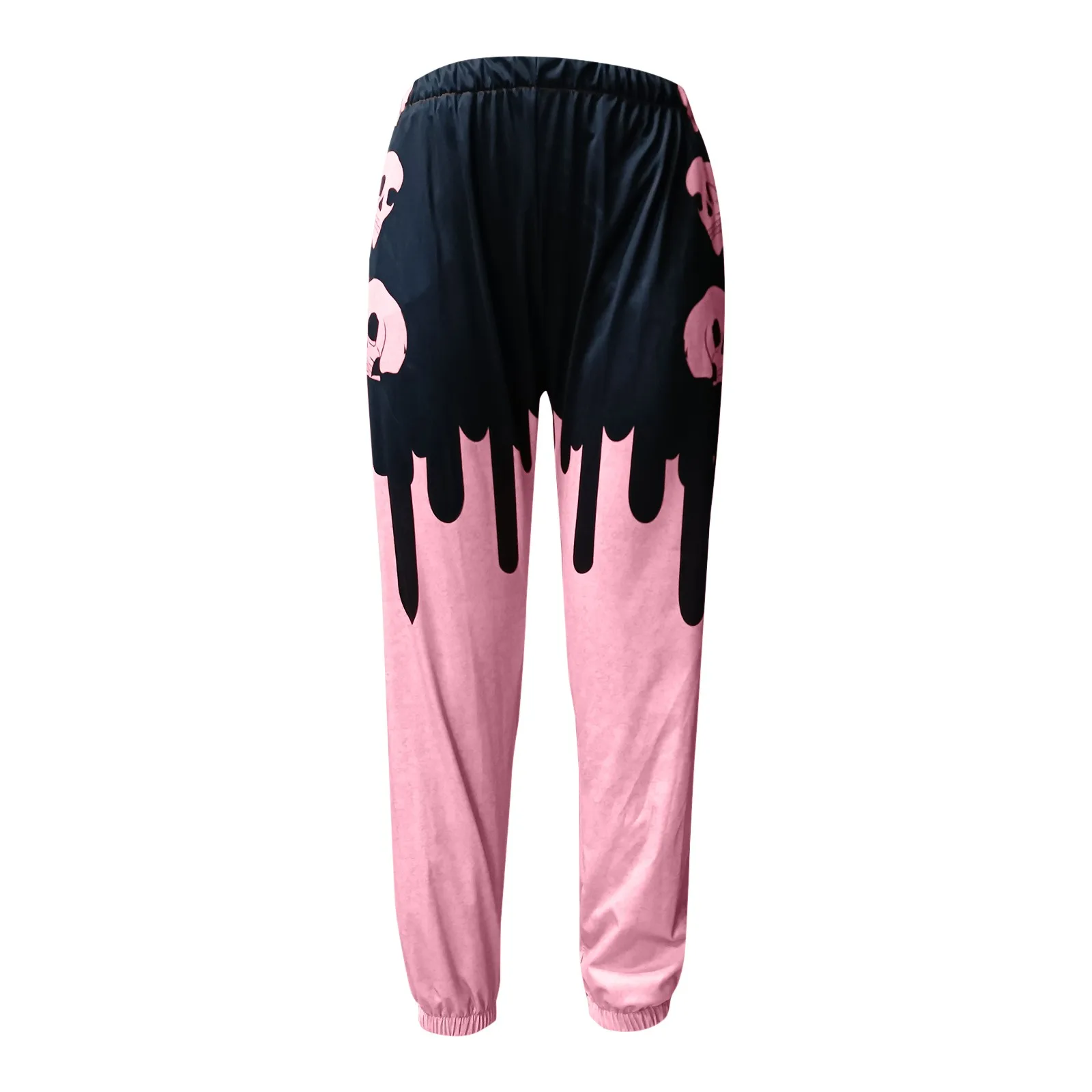 Джоггеры в стиле Харадзюку с принтом черепа черные розовые спортивные брюки