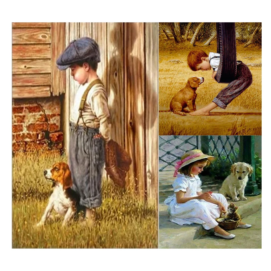 

5D Diamond Painting Little Boy Girl And Dog Full Square Drill Rhinestone Diamond Embroidery Kid Cross Stitch Mosaic Home Decor