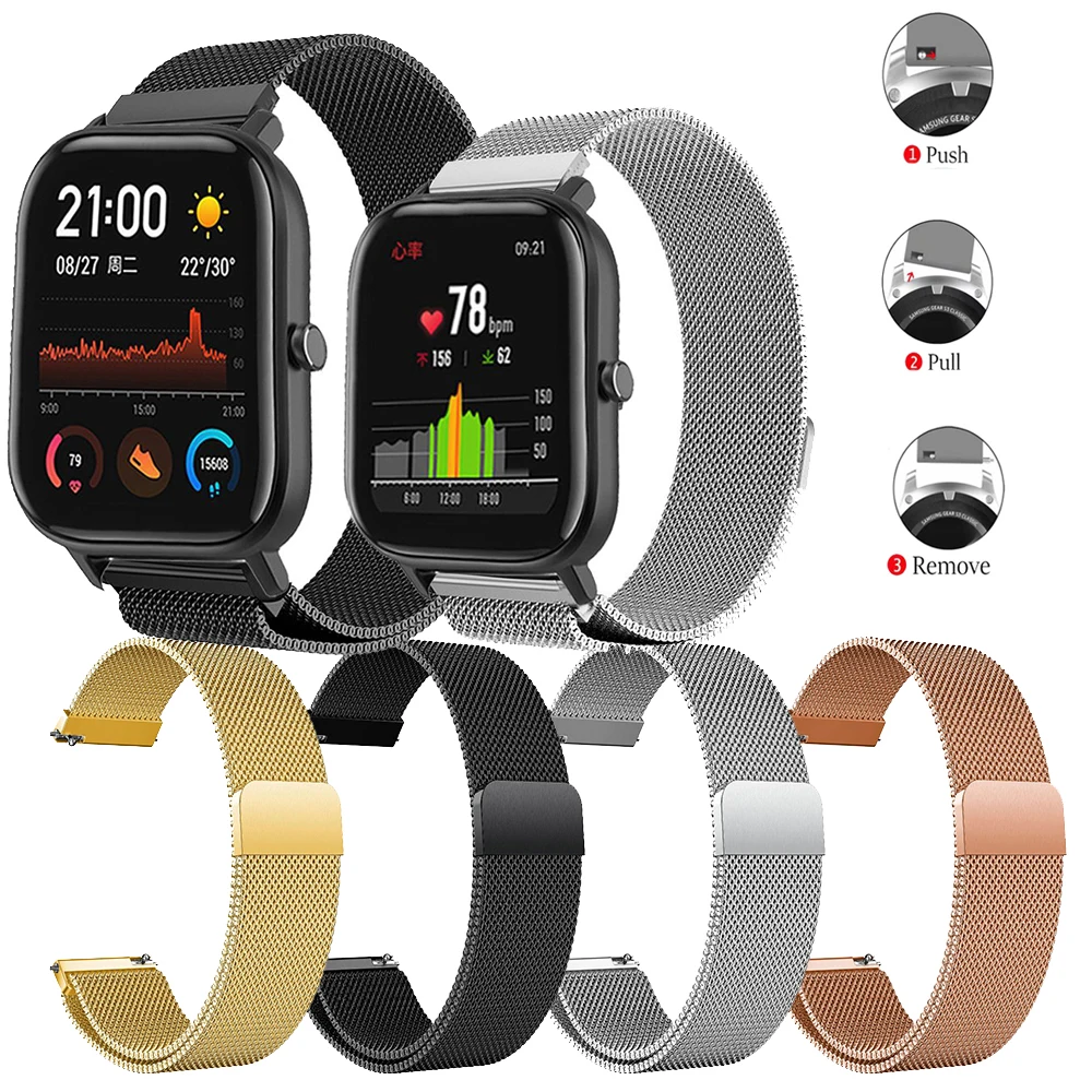 Браслет для Amazfit ремешок Bip Металл Нержавеющая сталь Huami gtr 47 мм 42 на запястье lite GTS