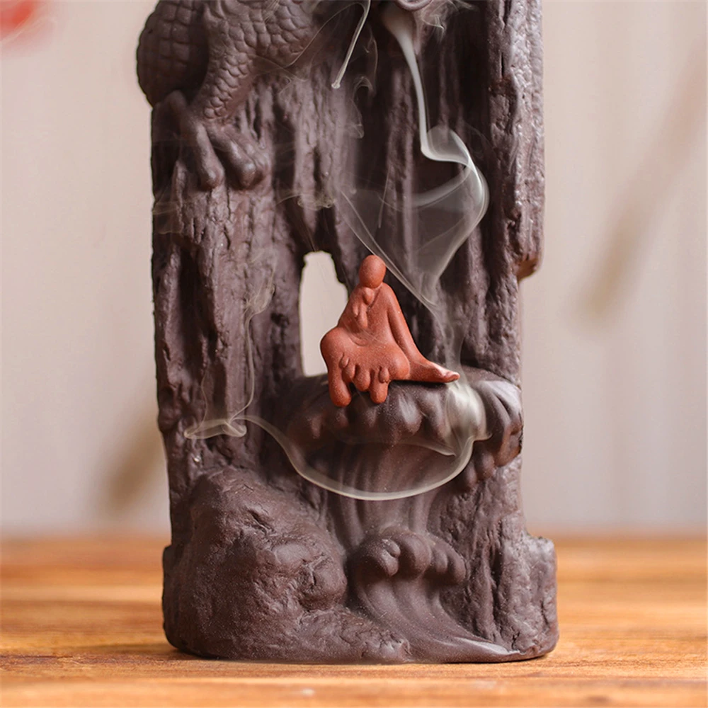 Purple Sand Ceramic Blackflow Incense Burner with 20pcs Incenses Classical Dragon Zen Creative Wealth Ornaments Home Decoration | Дом и сад