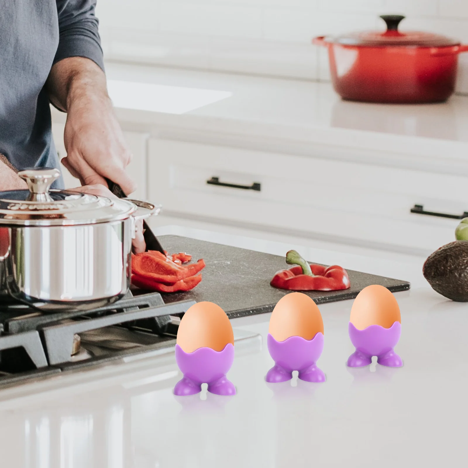 5Pcs Silicone Egg Cup Holders Boiled Serving Cups (Random Color) | Tools