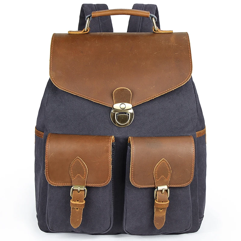 Трендовый винтажный холщовый дорожный рюкзак из натуральной кожи для мужчин и