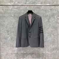 tb thom male suit autunm winter man jacket fashion brand blazer classic tonal black 4 bar stripe custom wholesale tb formal suit