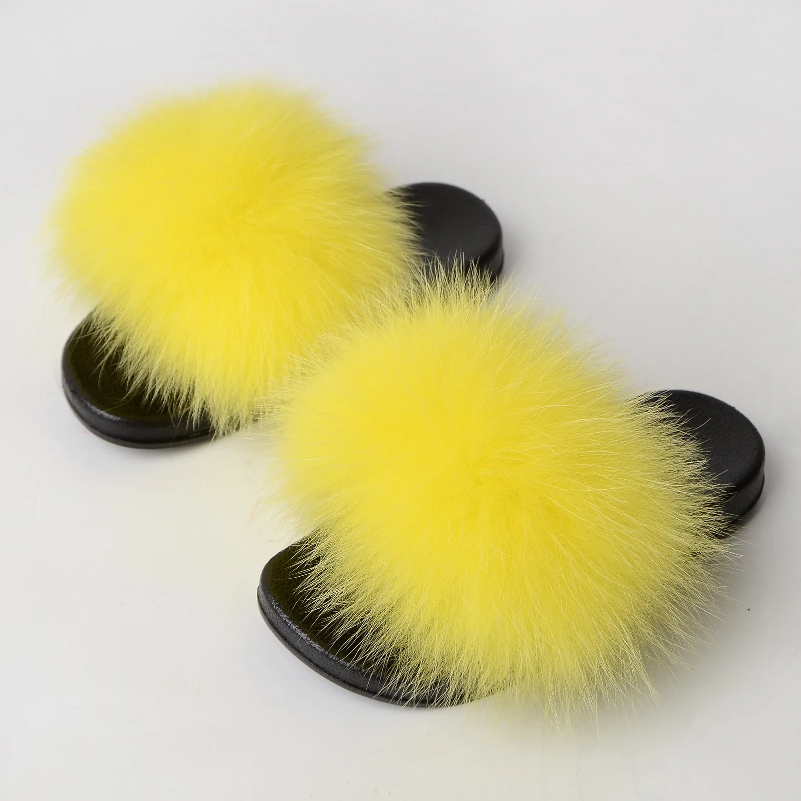 

Kids Fur Slippers Real Fox Slides Child Raccoon Home Flop Flip Boy Furry Flat Sandals Girls Cute Fluffy Shoes Baby Plush Shoes