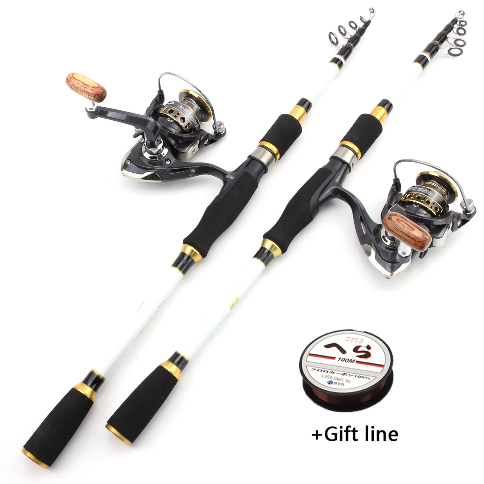 

Promotion! 2.1m2.4m2.7m Rod Reel Combos telescopic Spinning fishing rod Spinning Reels set carbon Pikes fish trout rods pesca