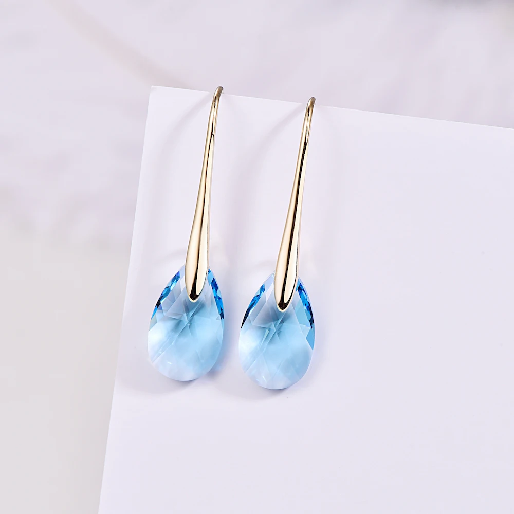 Серьги-капли с кристаллами Swarovski для женщин, новая мода, Золотой пирсинг, висячие серьги, свадебные украшения, подарок для девушек