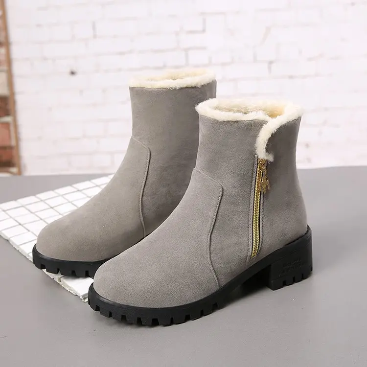 Сапоги YeddaMavis серые теплые зимние сапоги с боковой молнией женская обувь новые