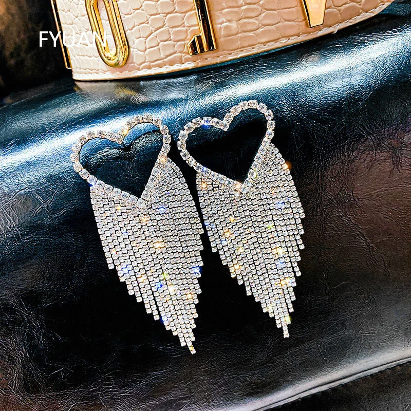 Женские серьги-подвески FYUAN длинные висячие серьги-кисточки с кристаллами в