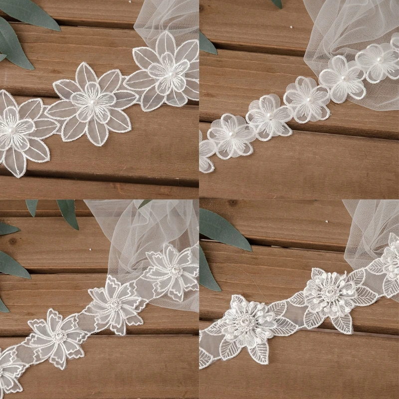 

1 ярд Цветочная вышитая белая кружевная лента DIY искусственная фотолента