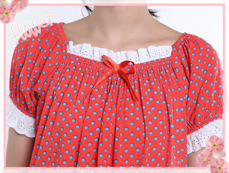 

Summer Woven Cotton Silk Polka Dot Short Sleeve Parent-Child Mother & Daughter Nightdress Lace Pajamas Nightdress Leisure Tops
