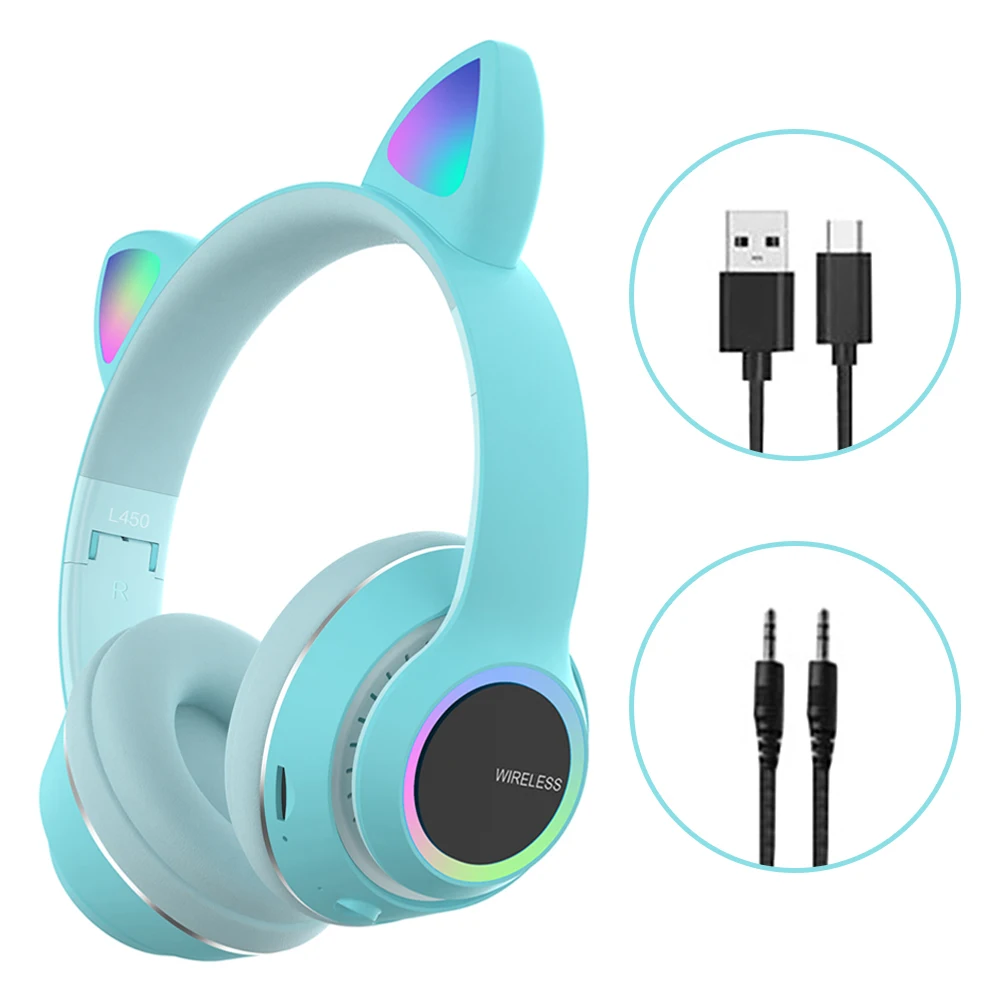 

5,0 Складная музыкальная портативная Милая игровая гарнитура с шумоподавлением и кошачьими ушками стерео домашняя с микрофоном для путешес...