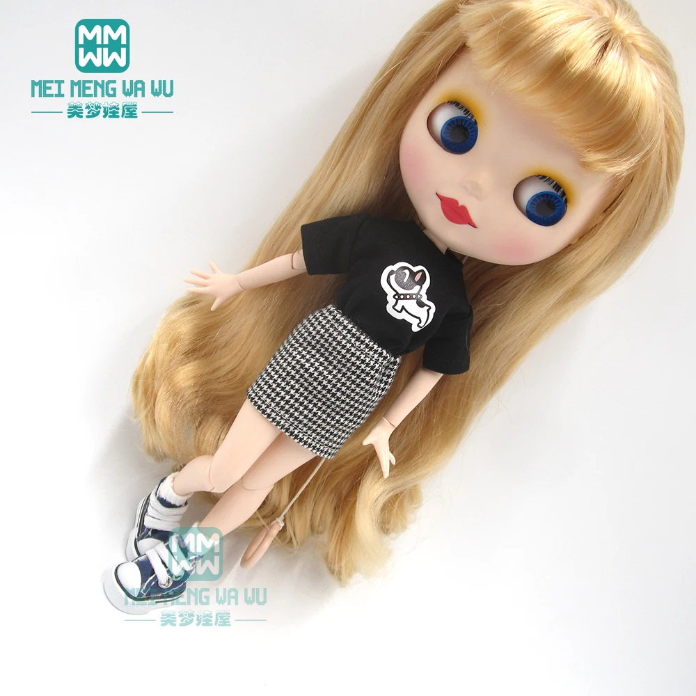 1 шт. одежда Blyth Doll модная футболка черно-белая клетчатая юбка для Blyth Azone OB23 OB24 кукла 1/6 аксессуары